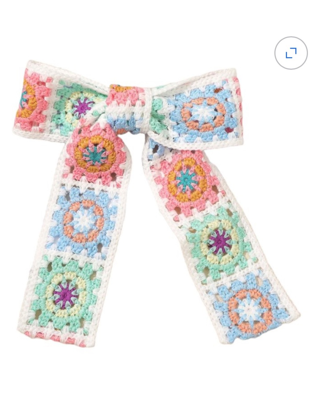Y2K Retro Crochet Granny Square Hair Bow Barrette Cottagecore Indie Cream Blue - Picture 2 of 8